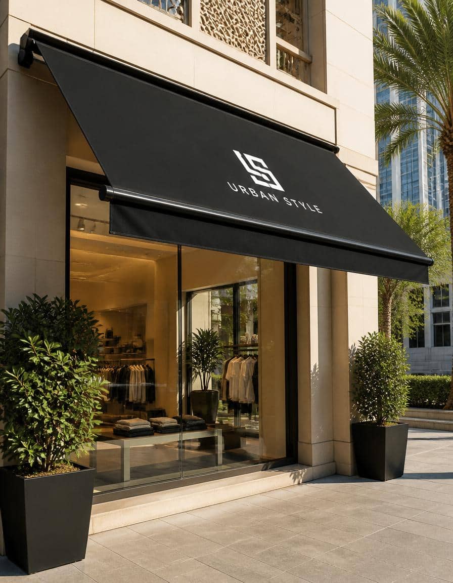 awning in a cafee Premium custom sublimation printed awning installed at a commercial café, delivering vibrant, durable outdoor branding for restaurants, cafés, retail stores, and hospitality businesses in Dubai.